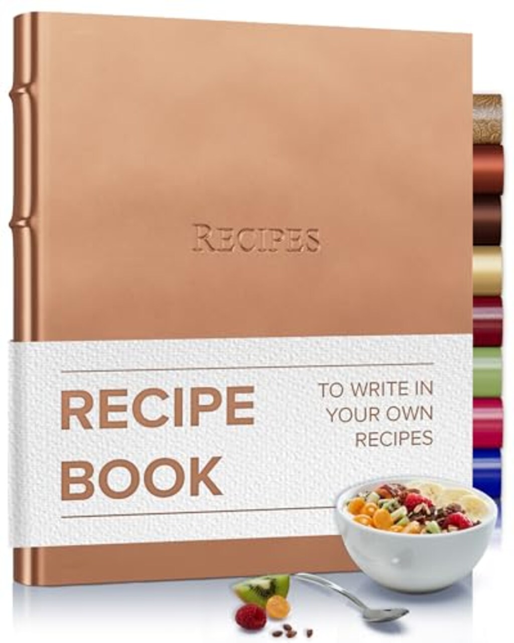 Gallery Leather Recipe book to write your own recipes - 3 Ring Recipe Binder With Protective Plastic Sleeves, Blank Cards, 25 Pocket Pages and Ivory Cards, Refillable - 9.25 x 8 "